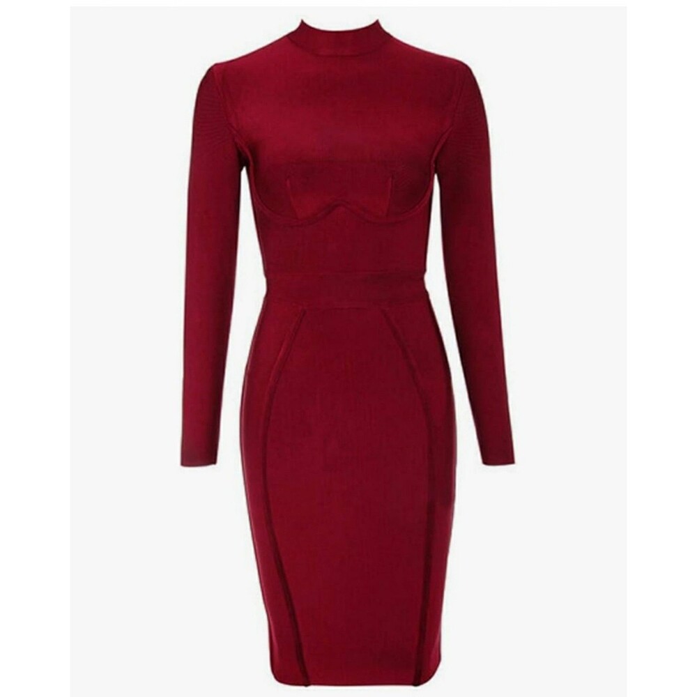 Wine Red Bandage Midi Bodycon Cocktail DressSz Lg III EXCELLENT CONDITION!